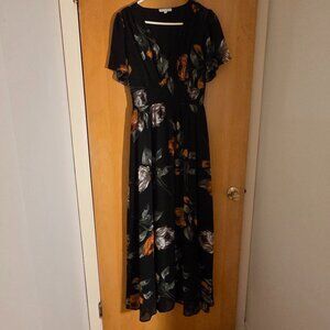 Baltic Born Birdie Maxi Dress Womens M Deep Topaz Floral Chiffon Smocked Waist